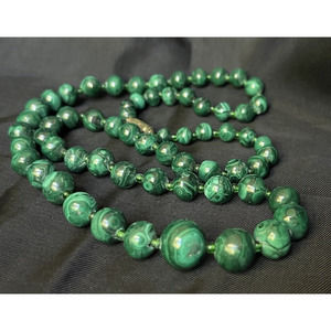 Vintage Malachite Beaded Necklace Graduated Malachite Gemstone Necklace 25" Long